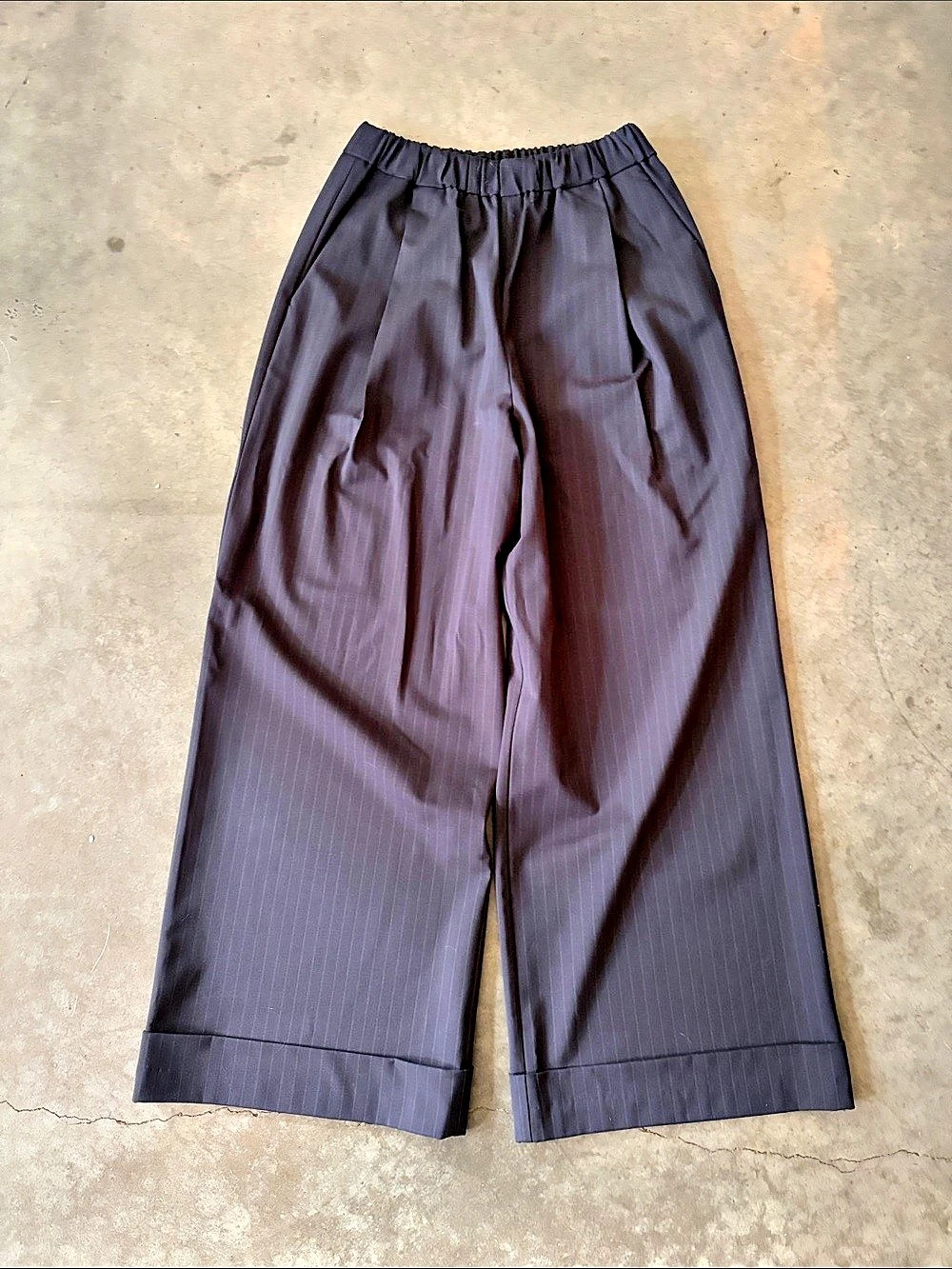 unsubscribed Everyday Pant in Pinstripe Wide Leg Pants Navy Blue Small